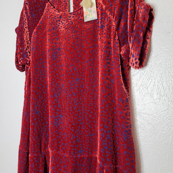 Johnny Was Doris Silk-Blend Mini Dress Deep Red Cheetah Print Women's Size Small - Picture 6 of 15